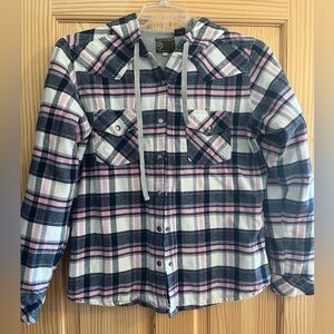 Roper Women’s Thermal Lined Flannel Hooded Pink and Blue Plaid‎ Jacket Size Med
